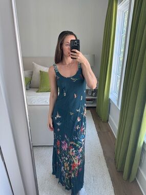 Johnny Was floral Maxi Slip Dress in Teal